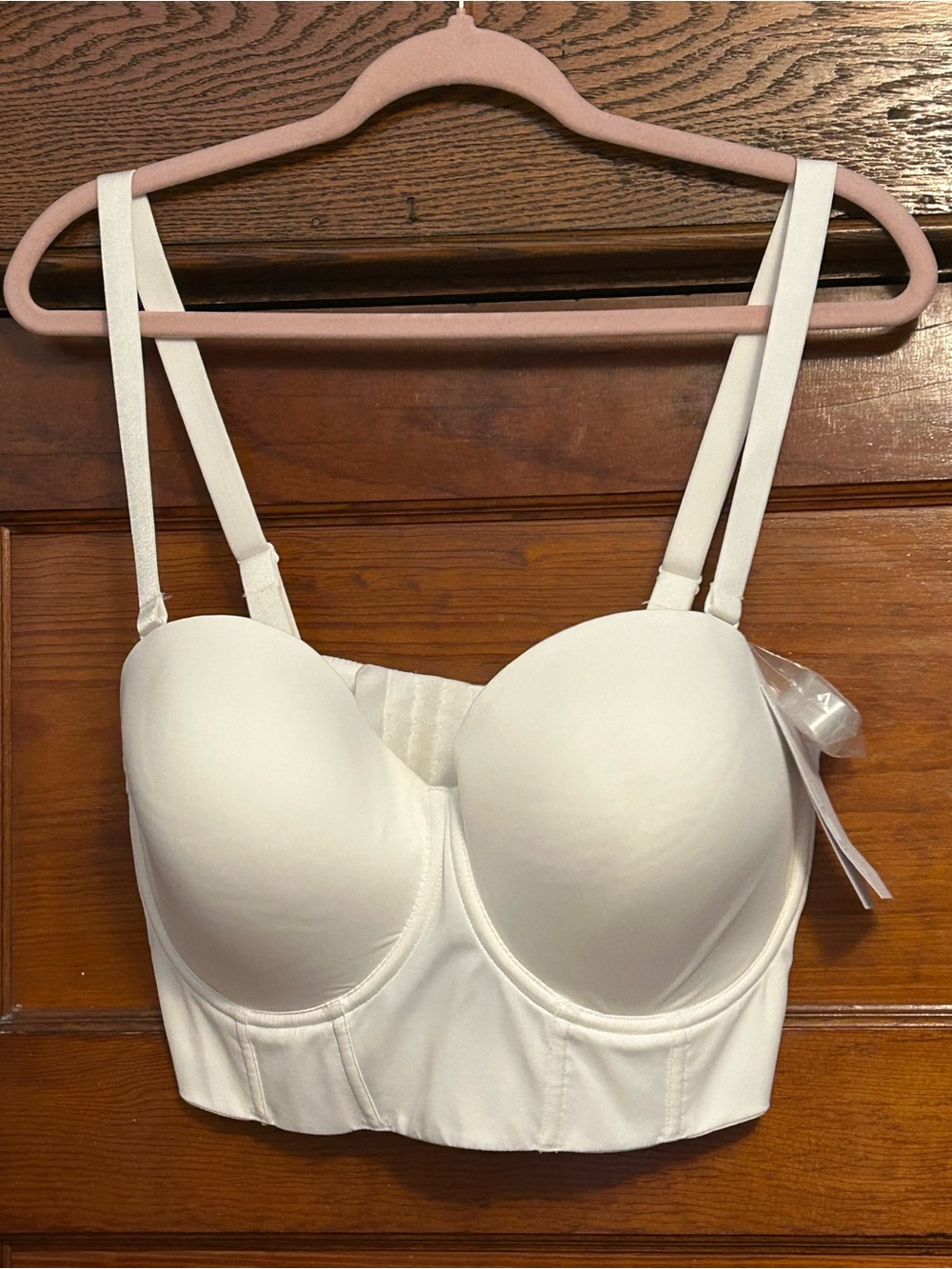 HSIA white longline bustier bra, size 36G